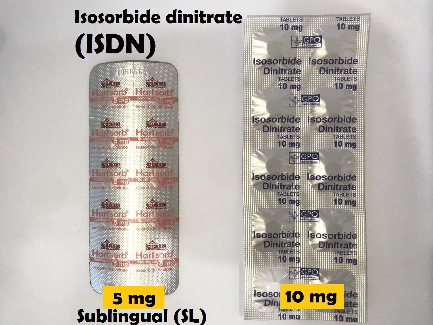 ยาที่มีหลายความแรง : ISDN 5 mg SL และ ISDN 10 mg