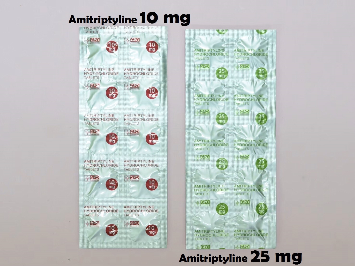 ยาที่มีหลายความแรง : Amitriptyline 10 mg และ 25 mg